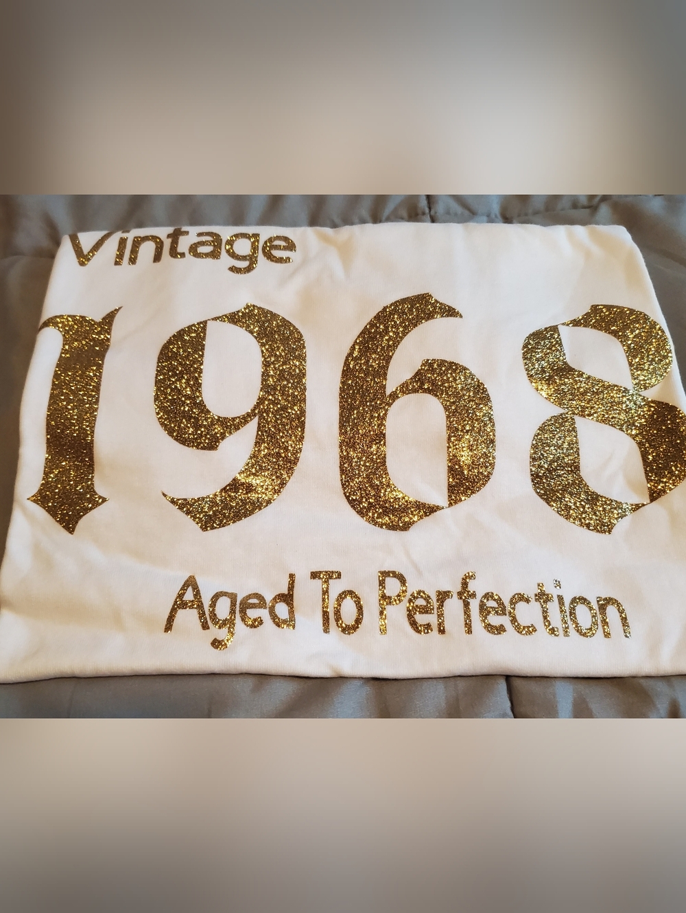 White Graphic Tee with Gold Glitter "1968"
